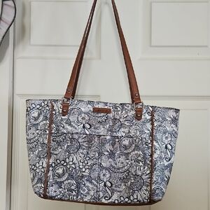 Sakroots Monochrome Tote with Tan Straps